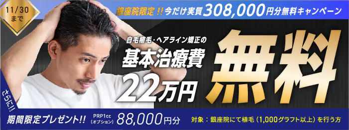 基本治療費22万円無料 prp1cc無料 11月30日まで