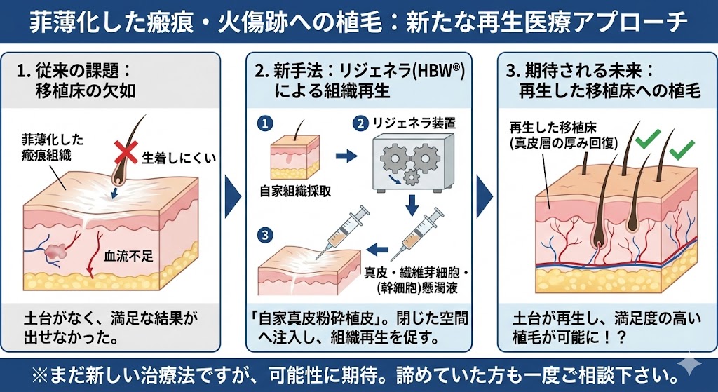 菲薄化したきずあと・やけどあとへの植毛